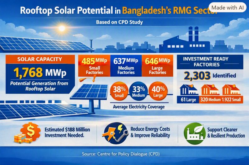 Bangladesh RMG factories could generate 1,768 MWp from rooftop solar: CPD study